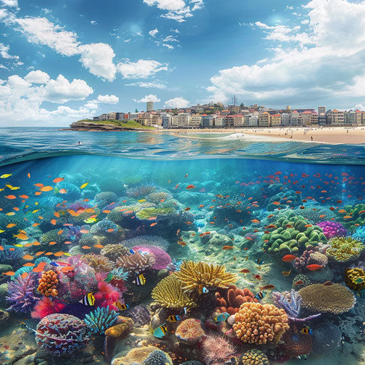 Bondi Beach, Australia, vibrant coral reefs and colorful fish