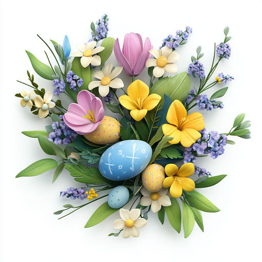 3D Easter Floral Arrangements on flat white background