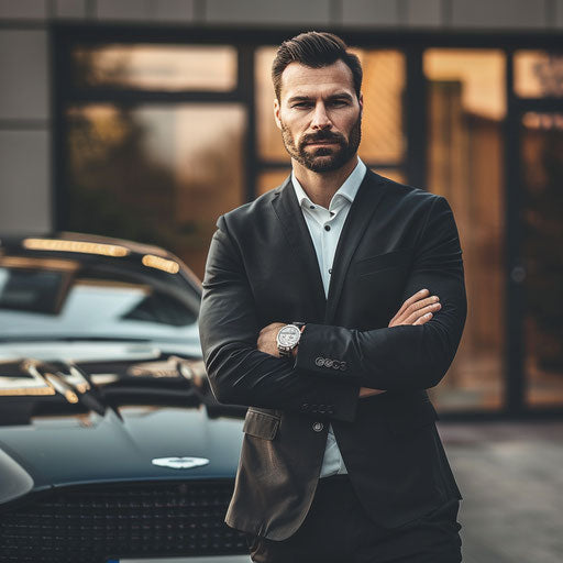 Business man in front of a luxury car
