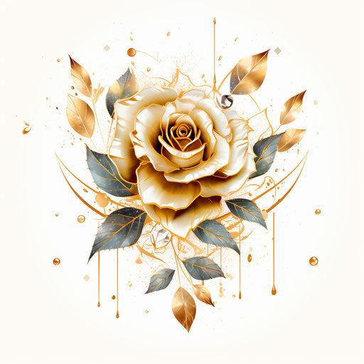 Golden leaves and rose, Aztec tattoo design