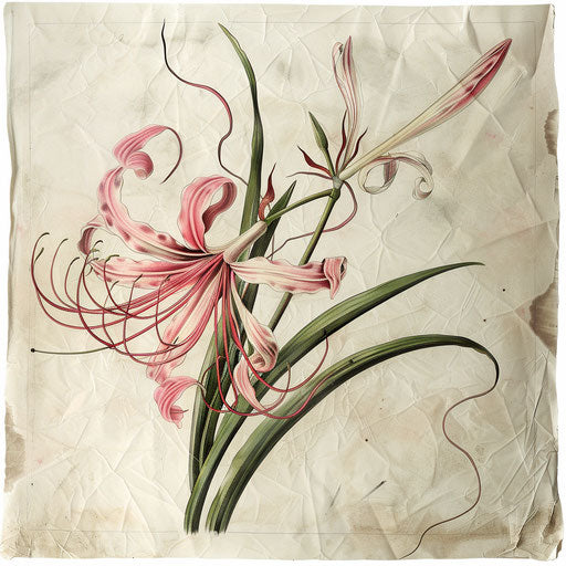 Vintage botanical illustration of a spider lily tattoo