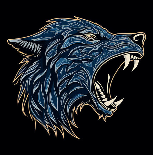 Howling wolf, Celtic style, bold ornaments, strong expression