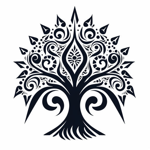 Tribal star tattoo designs with tree motifs