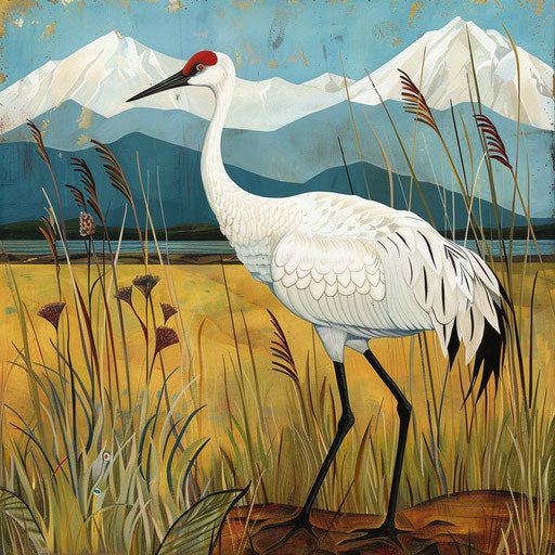 Whooping crane foraging in natural habitat
