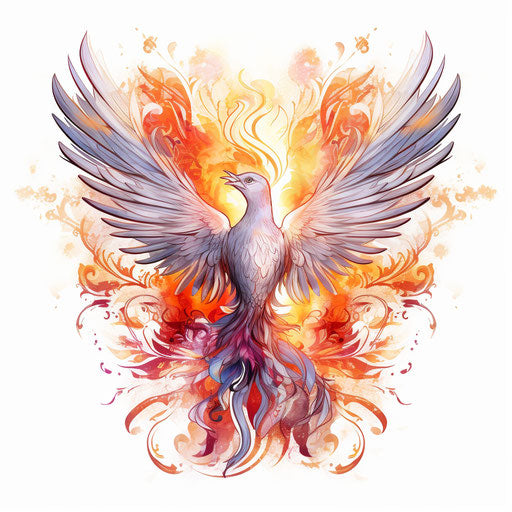 Energetic Phoenix in Linear and Floral Style