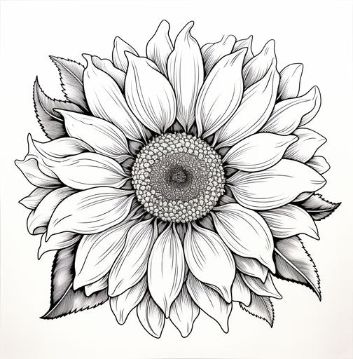 Black and white sunflower illustration in a simple style