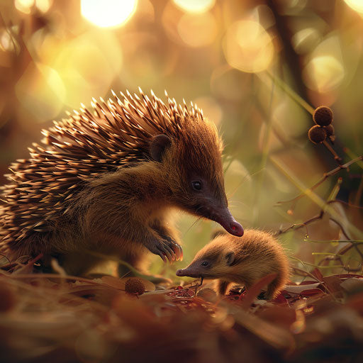Echidna with its young, warm and tender moment