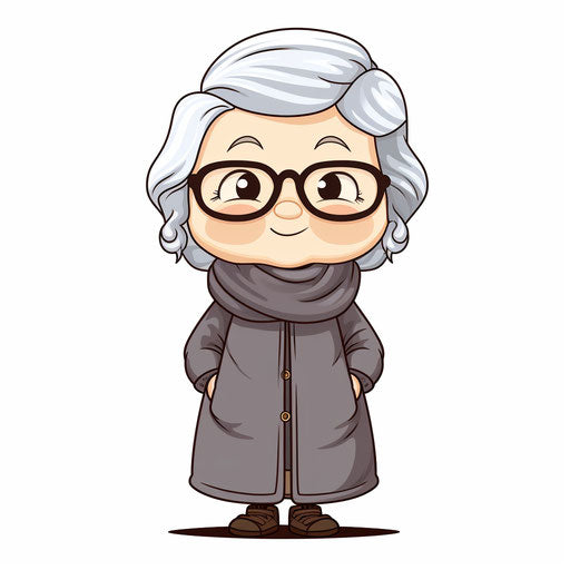 Elderly woman in Minimalist style on white background