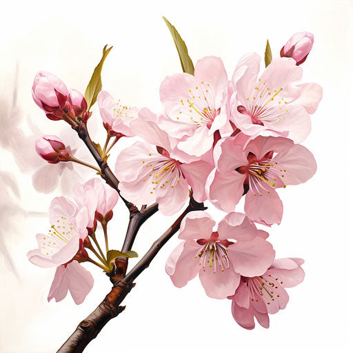 Cherry blossom clipart in the style of oil painting, on white background