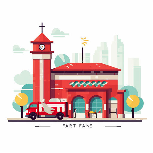 Fire station clipart in Minimalist style, on white background