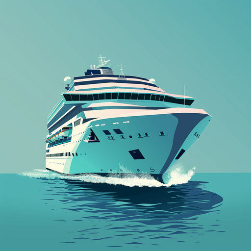 Realistic cruise on flat turquoise background