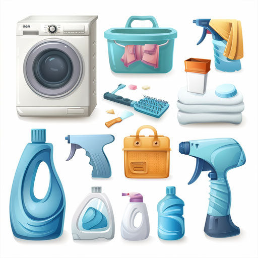 Realistic chores clipart on flat white background