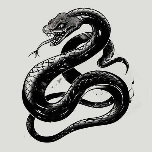 Mythical venomous creature in bold black and white design