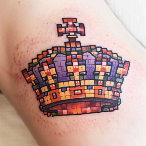 King crown tattoo in pixel art on white background