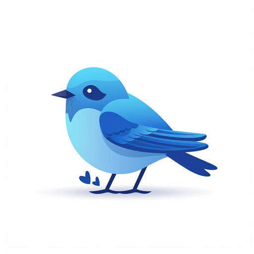 Blue bird illustration in the minimalist style, on white background