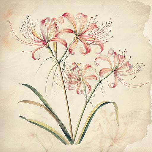 Vintage botanical illustration of a spider lily tattoo
