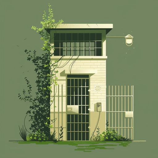 Realistic jail clipart with muted olive background and refined linework