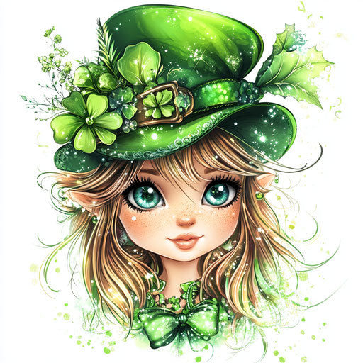 St. Patrick's Day girl with hat and clovers