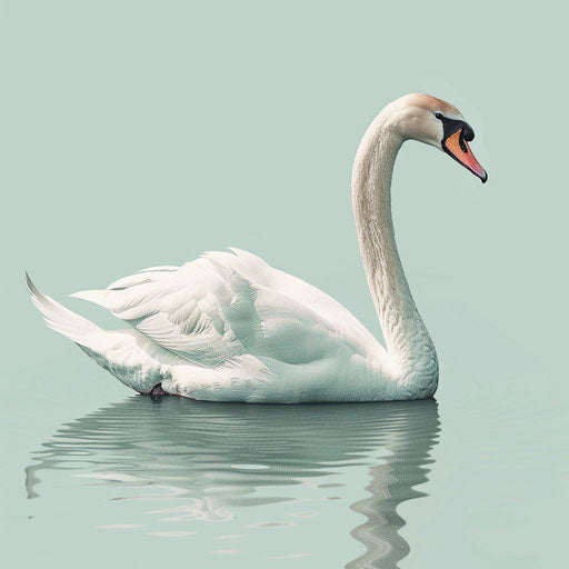 Illustration of a swan in a photo-realistic style with a flat random color background