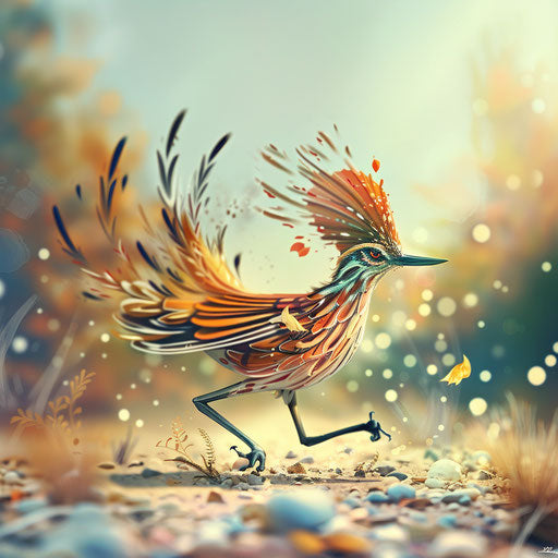 Roadrunner bird with playful and whimsical elements