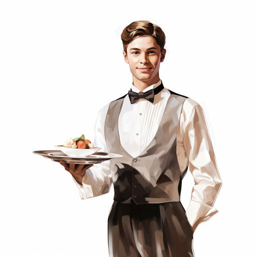 Waiter clipart in the style of Chiaroscuro Art, on a white background