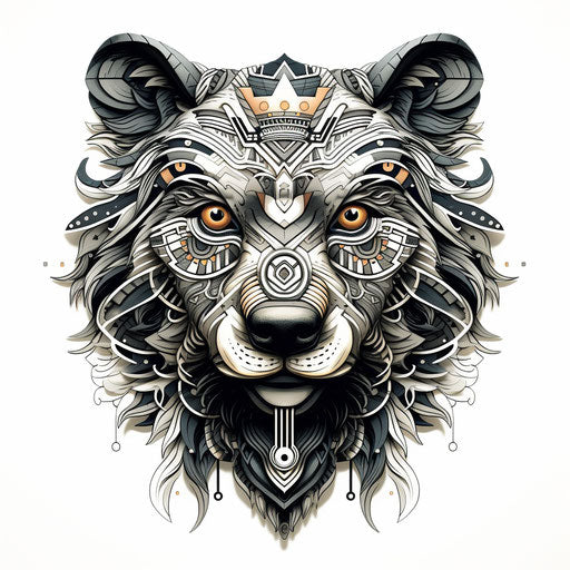 Bear head drawing on a white background, tribal style vector illustration