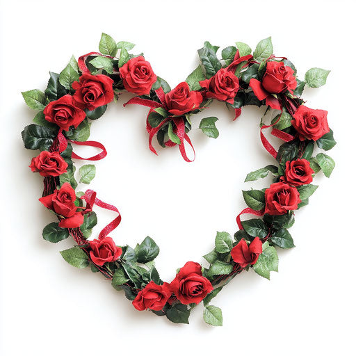 Heart-shaped wreath of red roses