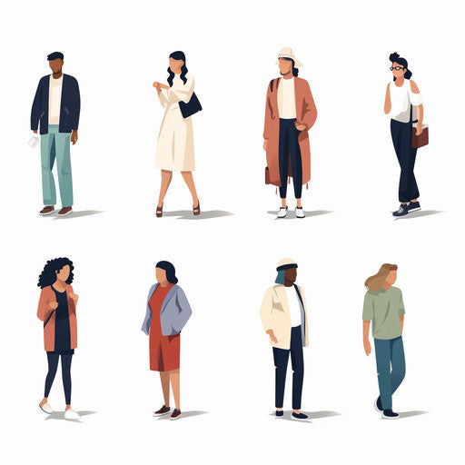 Minimalist style clipart of people on white background