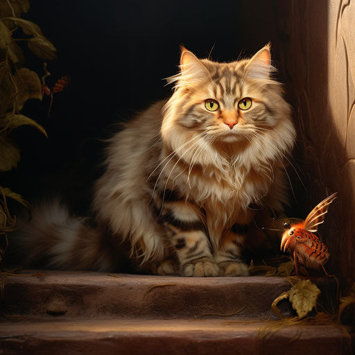 A Siberian cat staring at an insect