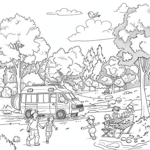 Ambulance in park with children playing