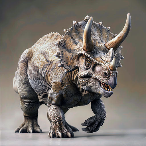 Realistic triceratops clipart on flat slate grey background