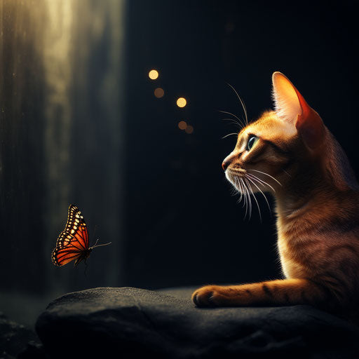 Abyssinian cat staring at an insect
