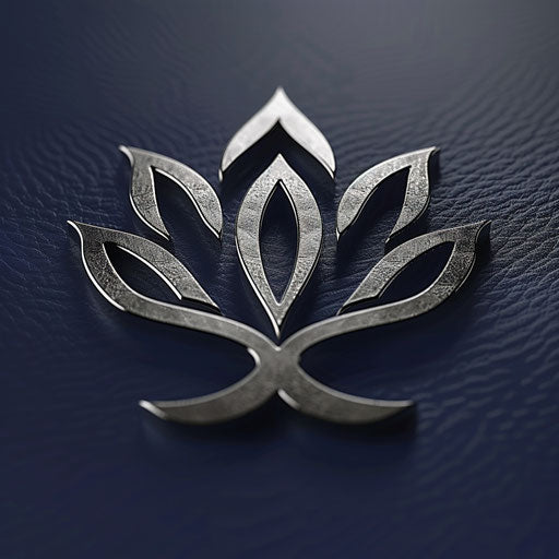 Silver and navy crown logo on sleek background