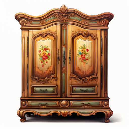 Cabinet clipart in the style of Oil painting, on a white background