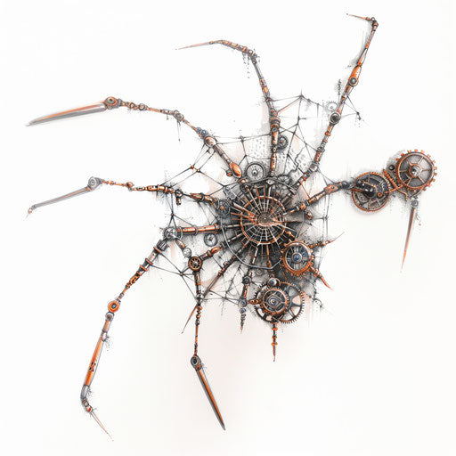 Steampunk spider web with gears and clocks