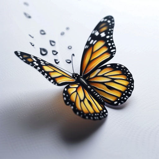 Realistic 3D butterfly with dew drops on white wings
