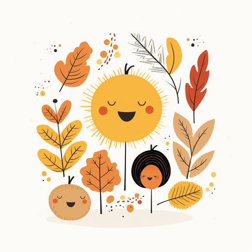 Happy fall clipart in the style of Minimalist, on white background
