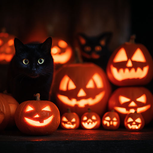 Festive and Spooky Scene with Jack-o'-Lanterns
