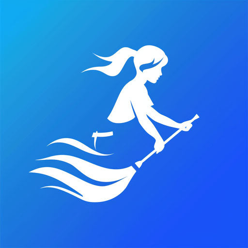 Cleaning company logo in white and blue with a gradient background