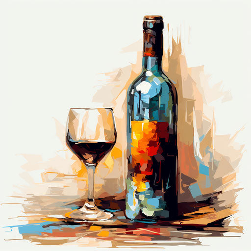 Wine bottle in Impressionistic Art style on white background