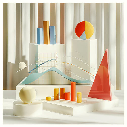 Realistic statistics clipart on flat white background, enhanced with delicate textures and soft focus