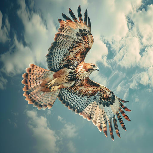 Red hawk with a regal pose in the sky