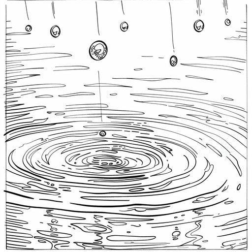 Rain on the pond, ripples in the water. Coloring page