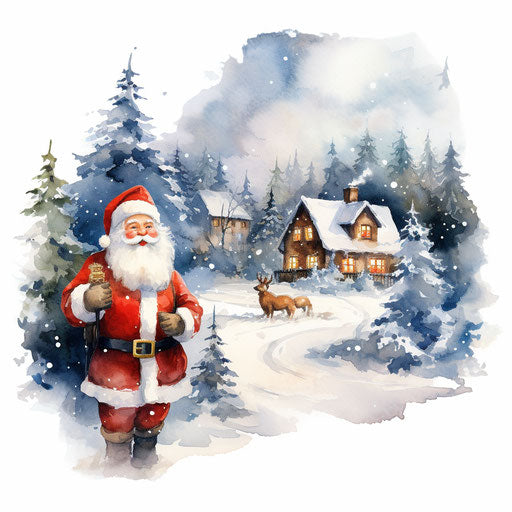 Christmas clipart in the style of Oil painting, on a white background