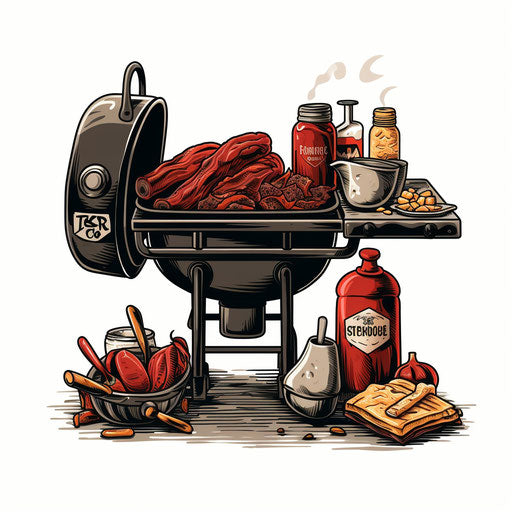 Barbecue clip art in the style of Chiaroscuro Art, on white background