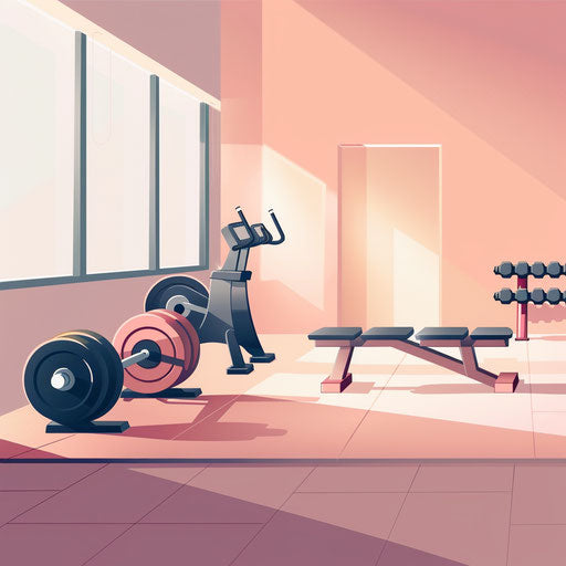 Gym clipart with flat random background in realistic style