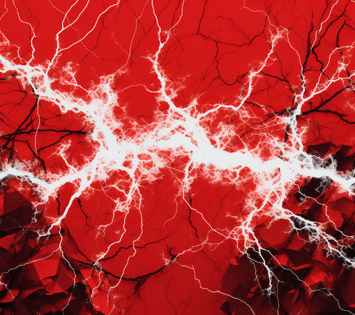 Red and white drawing of lightning cord, halloween style
