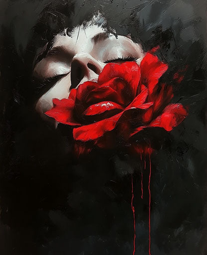 Vibrant red rose in the deep night