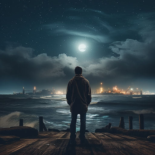 Sea and moon gaze in melancholic mood