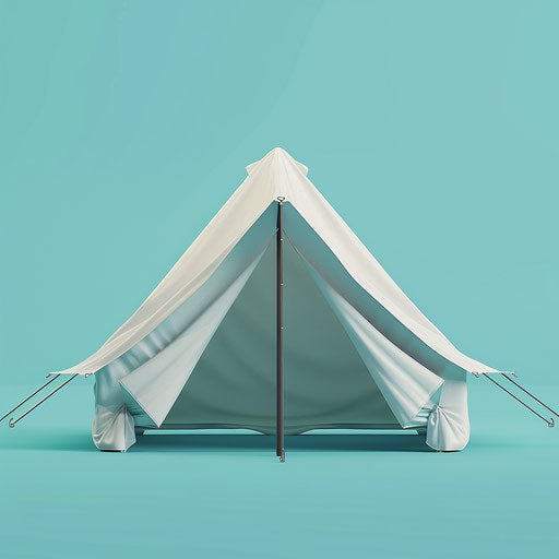 Realistic tent clipart on serene aqua background